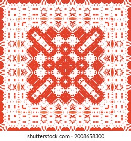 Ornamental talavera mexico tiles decor. Hand drawn design. Vector seamless pattern frame. Red gorgeous flower folk print for linens, smartphone cases, scrapbooking, bags or T-shirts.