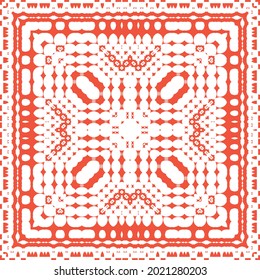 Ornamental talavera mexico tiles decor. Vector seamless pattern frame. Geometric design. Red gorgeous flower folk print for linens, smartphone cases, scrapbooking, bags or T-shirts.