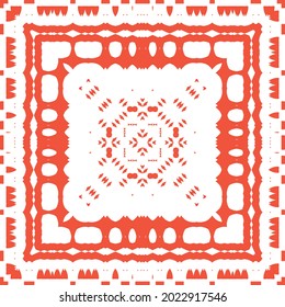 Ornamental talavera mexico tiles decor. Vector seamless pattern frame. Geometric design. Red gorgeous flower folk print for linens, smartphone cases, scrapbooking, bags or T-shirts.