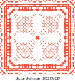 Ornamental talavera mexico tiles decor. Vector seamless pattern frame. Geometric design. Red gorgeous flower folk print for linens, smartphone cases, scrapbooking, bags or T-shirts.