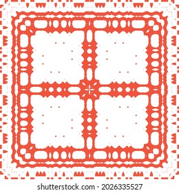 Ornamental talavera mexico tiles decor. Vector seamless pattern frame. Geometric design. Red gorgeous flower folk print for linens, smartphone cases, scrapbooking, bags or T-shirts.