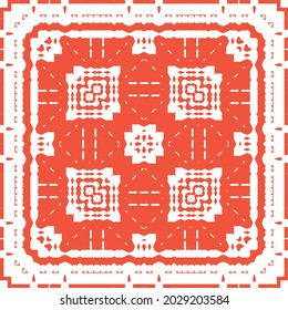Ornamental talavera mexico tiles decor. Vector seamless pattern frame. Geometric design. Red gorgeous flower folk print for linens, smartphone cases, scrapbooking, bags or T-shirts.