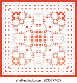 Ornamental talavera mexico tiles decor. Hand drawn design. Vector seamless pattern frame. Red gorgeous flower folk print for linens, smartphone cases, scrapbooking, bags or T-shirts.