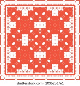 Ornamental talavera mexico tiles decor. Vector seamless pattern frame. Geometric design. Red gorgeous flower folk print for linens, smartphone cases, scrapbooking, bags or T-shirts.
