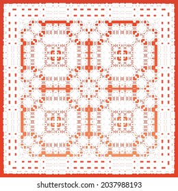 Ornamental talavera mexico tiles decor. Hand drawn design. Vector seamless pattern frame. Red gorgeous flower folk print for linens, smartphone cases, scrapbooking, bags or T-shirts.
