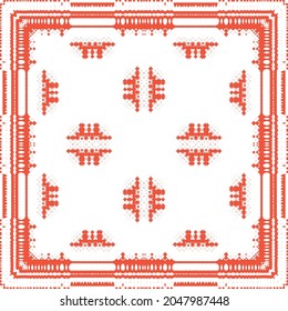 Ornamental talavera mexico tiles decor. Vector seamless pattern frame. Geometric design. Red gorgeous flower folk print for linens, smartphone cases, scrapbooking, bags or T-shirts.