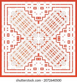 Ornamental talavera mexico tiles decor. Hand drawn design. Vector seamless pattern frame. Red gorgeous flower folk print for linens, smartphone cases, scrapbooking, bags or T-shirts.