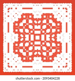 Ornamental talavera mexico tiles decor. Hand drawn design. Vector seamless pattern frame. Red gorgeous flower folk print for linens, smartphone cases, scrapbooking, bags or T-shirts.