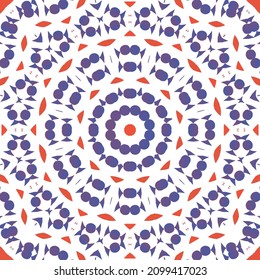 Ornamental talavera mexico tiles decor. Graphic design. Vector seamless pattern arabesque. Red gorgeous flower folk print for linens, smartphone cases, scrapbooking, bags or T-shirts.