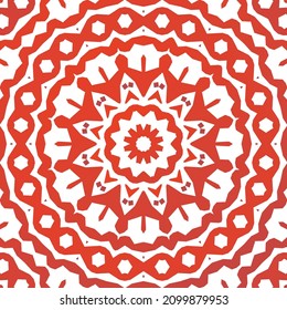 Ornamental talavera mexico tiles decor. Vector seamless pattern theme. Universal design. Red gorgeous flower folk print for linens, smartphone cases, scrapbooking, bags or T-shirts.