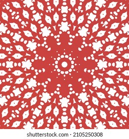 Ornamental talavera mexico tiles decor. Vector seamless pattern collage. Fashionable design. Red gorgeous flower folk print for linens, smartphone cases, scrapbooking, bags or T-shirts.