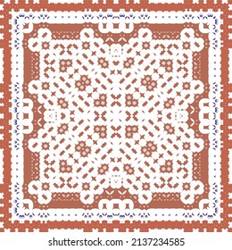 Ornamental talavera mexico tiles decor. Graphic design. Vector seamless pattern arabesque. Red gorgeous flower folk print for linens, smartphone cases, scrapbooking, bags or T-shirts.