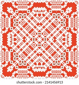 Ornamental talavera mexico tiles decor. Graphic design. Vector seamless pattern illustration. Red gorgeous flower folk print for linens, smartphone cases, scrapbooking, bags or T-shirts.