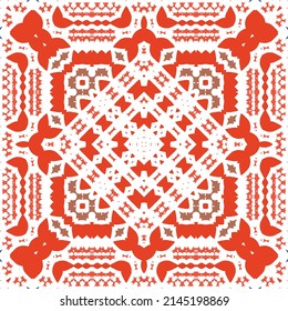 Ornamental talavera mexico tiles decor. Graphic design. Vector seamless pattern illustration. Red gorgeous flower folk print for linens, smartphone cases, scrapbooking, bags or T-shirts.