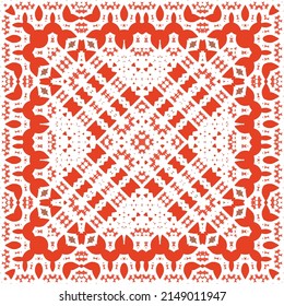 Ornamental talavera mexico tiles decor. Graphic design. Vector seamless pattern illustration. Red gorgeous flower folk print for linens, smartphone cases, scrapbooking, bags or T-shirts.