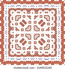 Ornamental talavera mexico tiles decor. Graphic design. Vector seamless pattern arabesque. Red gorgeous flower folk print for linens, smartphone cases, scrapbooking, bags or T-shirts.
