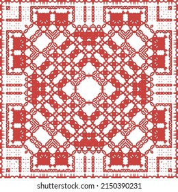 Ornamental talavera mexico tiles decor. Vector seamless pattern collage. Fashionable design. Red gorgeous flower folk print for linens, smartphone cases, scrapbooking, bags or T-shirts.