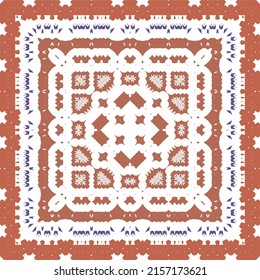Ornamental talavera mexico tiles decor. Graphic design. Vector seamless pattern arabesque. Red gorgeous flower folk print for linens, smartphone cases, scrapbooking, bags or T-shirts.