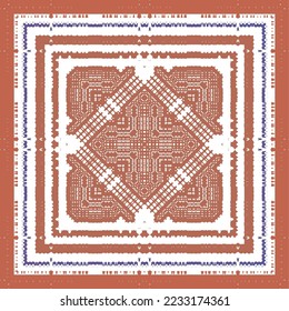 Ornamental talavera mexico tiles decor. Graphic design. Vector seamless pattern arabesque. Red gorgeous flower folk print for linens, smartphone cases, scrapbooking, bags or T-shirts.
