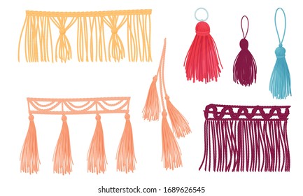 Ornamental Tassels for Clothing Decoration Isolated on White Background Vector Set