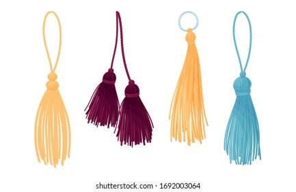 Ornamental Tassels for Clothing Decoration Isolated on White Background Vector Set