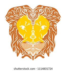 Ornamental tattoo lion head. Abstract hand drawn style