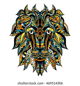 Ornamental Tattoo Lion Head. Zentangle stylized Lion face. African / totem / tattoo design.