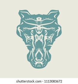 Ornamental tattoo wolf head. Abstract hand drawn style