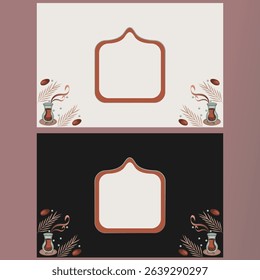 Ornamental Tea Label Frame Design - Light And Dark Theme Variants Background For Web And Social Media.