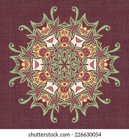 Ornamental template with circle ethnic dish element. Mandala design. Kaleidoscopic pattern.
