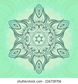 Ornamental template with circle ethnic dish element. Mandala design. Kaleidoscopic pattern.