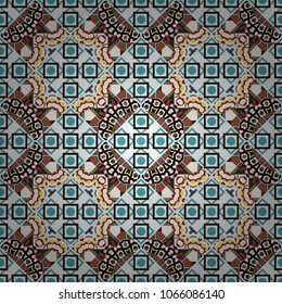 Ornamental texture with linear shapes, zigzag lines, lace pattern. Vector geometric seamless pattern. For decor, fabric, textile, cloth. Simple abstract background in brown, white and black colors.