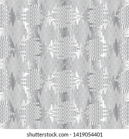Ornamental textured silver 3d vector seamless pattern. White modern silk background. Repeat patterned surface backdrop. Elegance abstract ornament. Decorative beautiful design for wallpapers, fabric