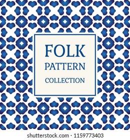 Ornamental tile pattern. Ceramic folk motif. Seamless background for fabric, paper or porcelain. Vector illustration.