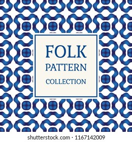 Ornamental tile pattern. Ceramic folk motif. Seamless background for fabric, paper or porcelain. Vector illustration.