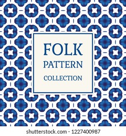 Ornamental tile pattern. Ceramic folk motif. Seamless background for fabric, paper or porcelain. Vector illustration.