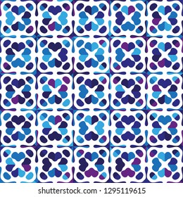 Ornamental tile pattern. Ceramic folk motif. Seamless background for fabric, paper or porcelain. Vector illustration.
