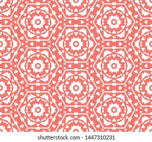 Ornamental Tile Pattern for Floor, Wall, Kitchen or Decoration. Coral Color. Ornamental Endless Vector Background.