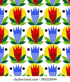 Ornamental, traditional, simple seamless pattern with flowers