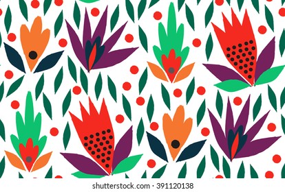 Ornamental, traditional, simple seamless pattern with flowers