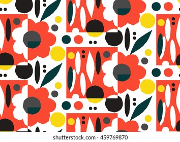 Ornamental, traditional, simple seamless pattern with flowers. Cute print with dot in scandinavian style.