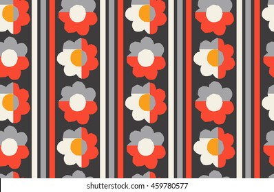 Ornamental, traditional, simple seamless pattern with flowers. Cute print with line in scandinavian style.
