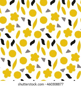 Ornamental, traditional, simple seamless pattern with flowers. Cute print with dot in scandinavian style.