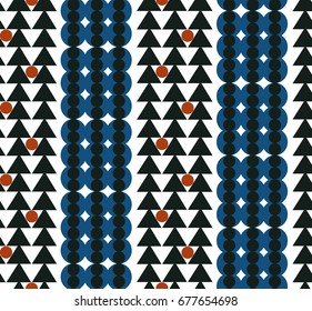 Ornamental, traditional, simple seamless pattern with geometric shapes. Cute print with dot in scandinavian style.