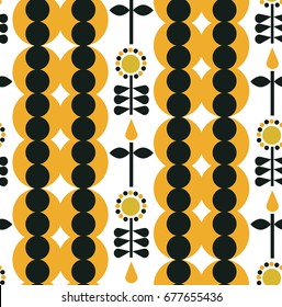 Ornamental, traditional, simple seamless pattern with flowers. Cute print with dot in scandinavian style.