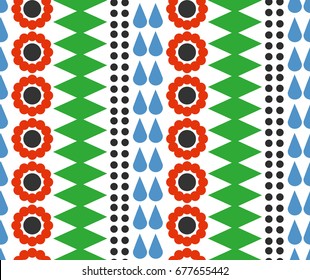 Ornamental, traditional, simple seamless pattern with flowers. Cute print with dot in scandinavian style.
