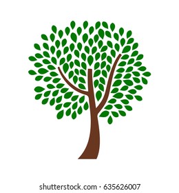 Ornamental tree design with green drop shape leaves. Vector illustration