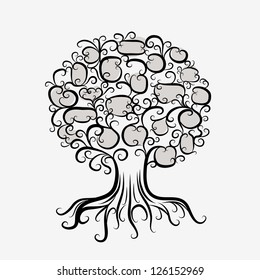 Ornamental tree with roots for your design