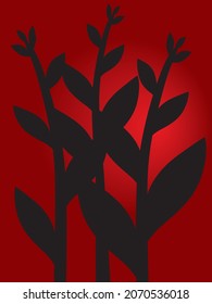 ฺBlack ornamental tree vector on a red background.