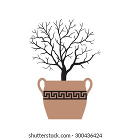 Ornamental tree without leaves in a Grecian Urn. Isolated on white background vector clip art.